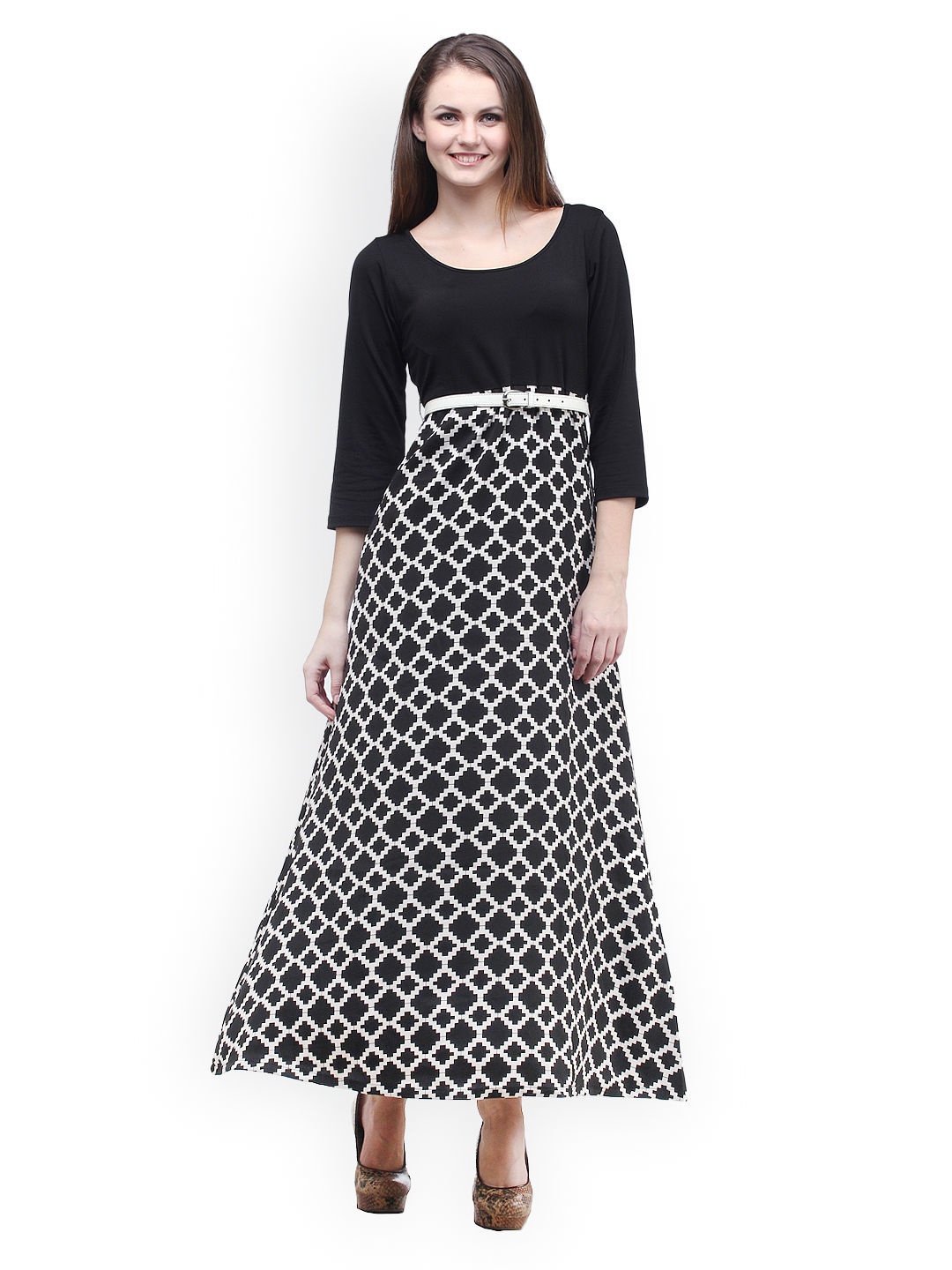 

Cottinfab Black & White Printed Maxi Dress