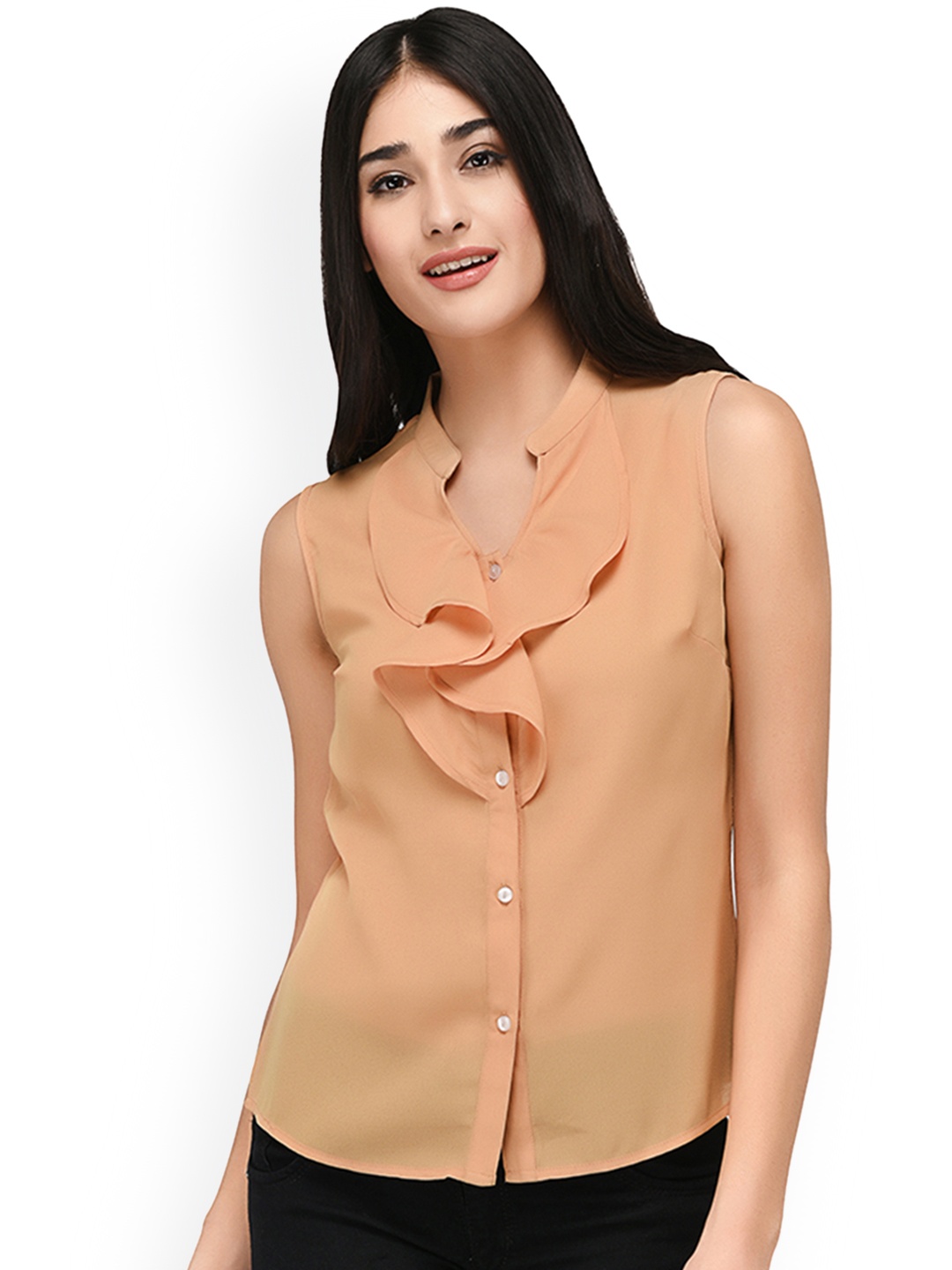 

PURYS Women Beige Regular Fit Solid Casual Shirt
