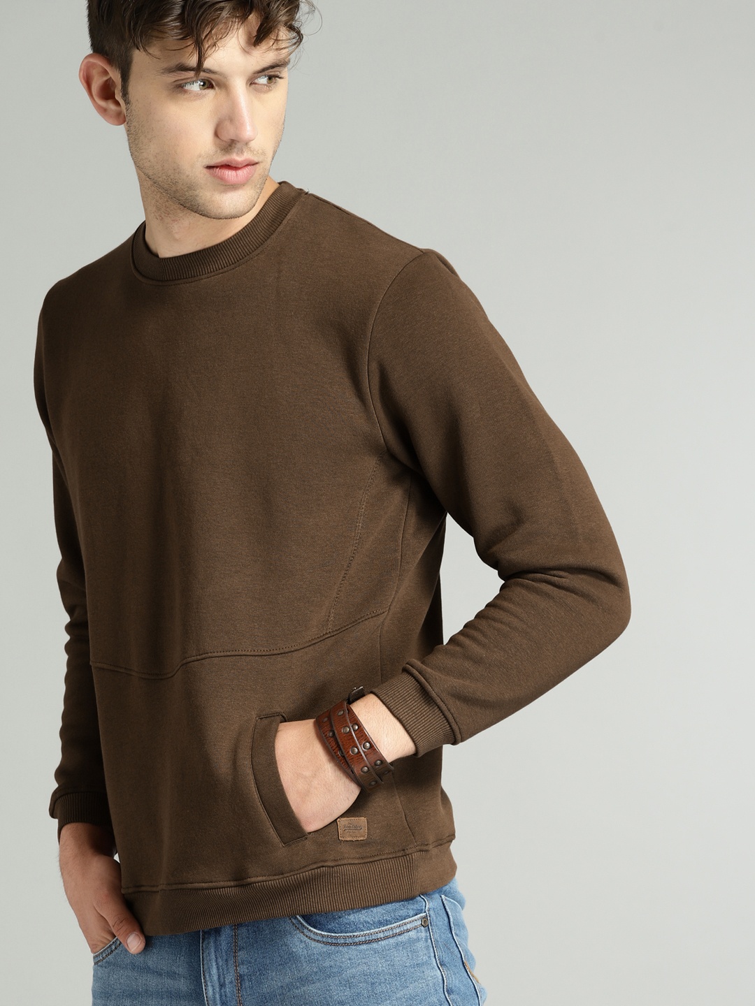 

Roadster Men Brown Solid Sweatshirt