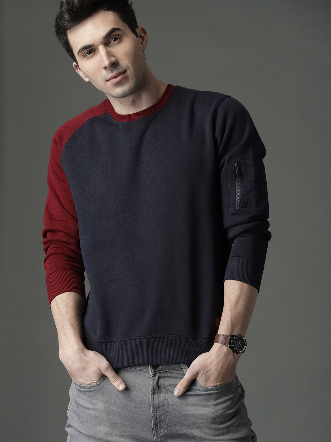 

Roadster Men Navy Blue Solid Sweatshirt