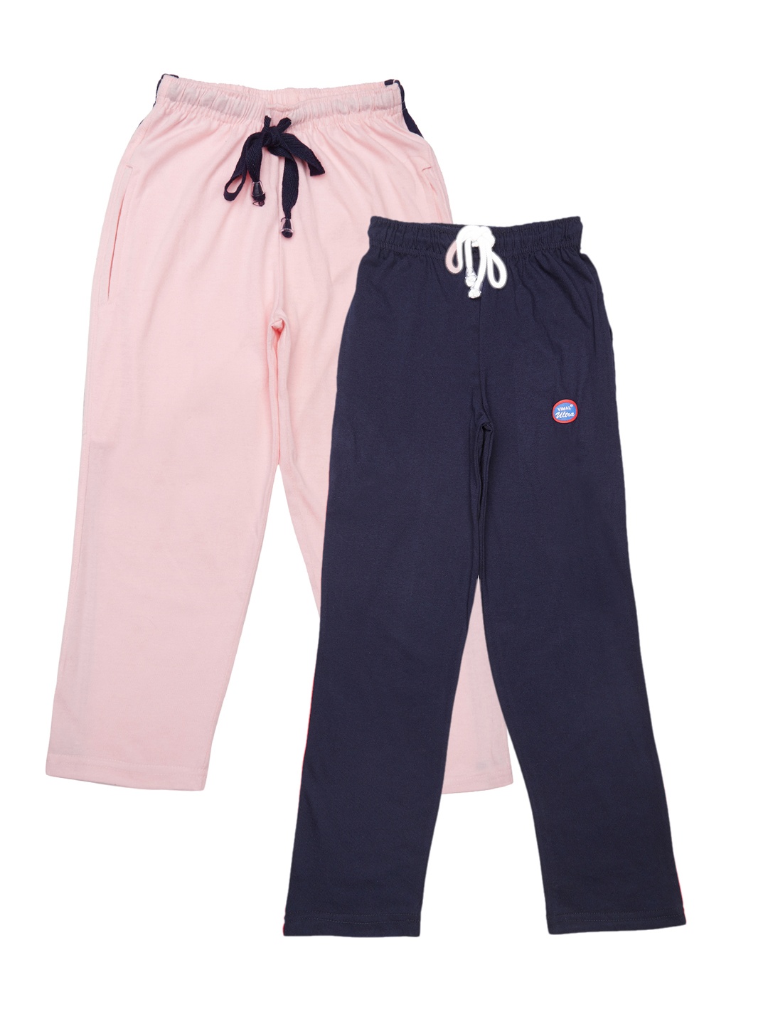 

VIMAL JONNEY Kids Boys Pack of 2 Navy Blue & Pink Solid Slim Fit Track Pants