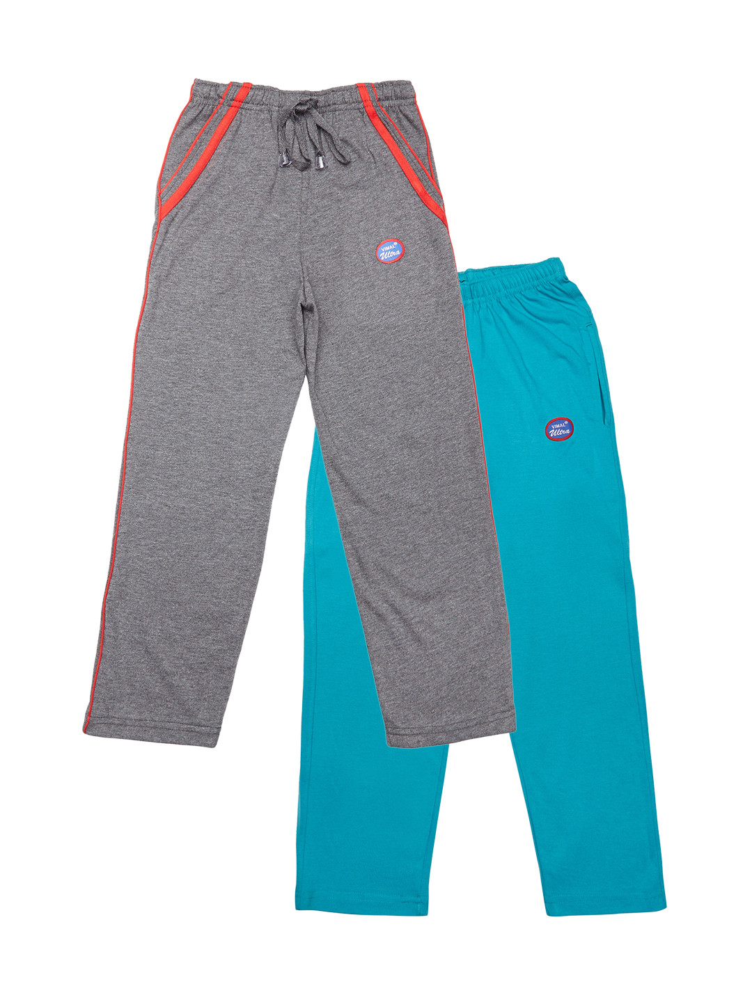 

VIMAL JONNEY Kids Boys Pack of 2 Grey & Turquoise Blue Solid Slim Fit Track Pants