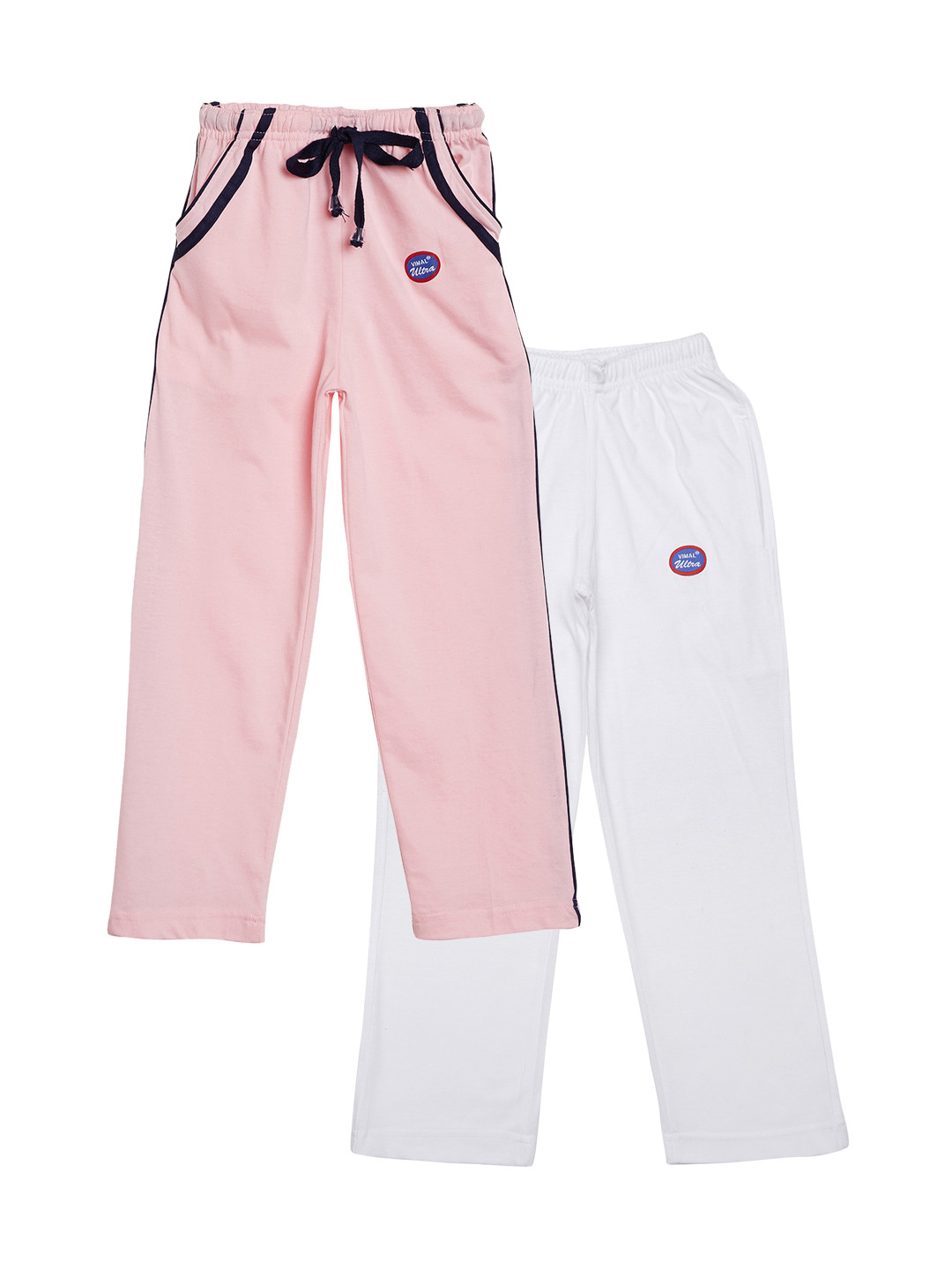 

VIMAL JONNEY Kids Boys Pack of 2 White & Pink Solid Slim Fit Track Pants