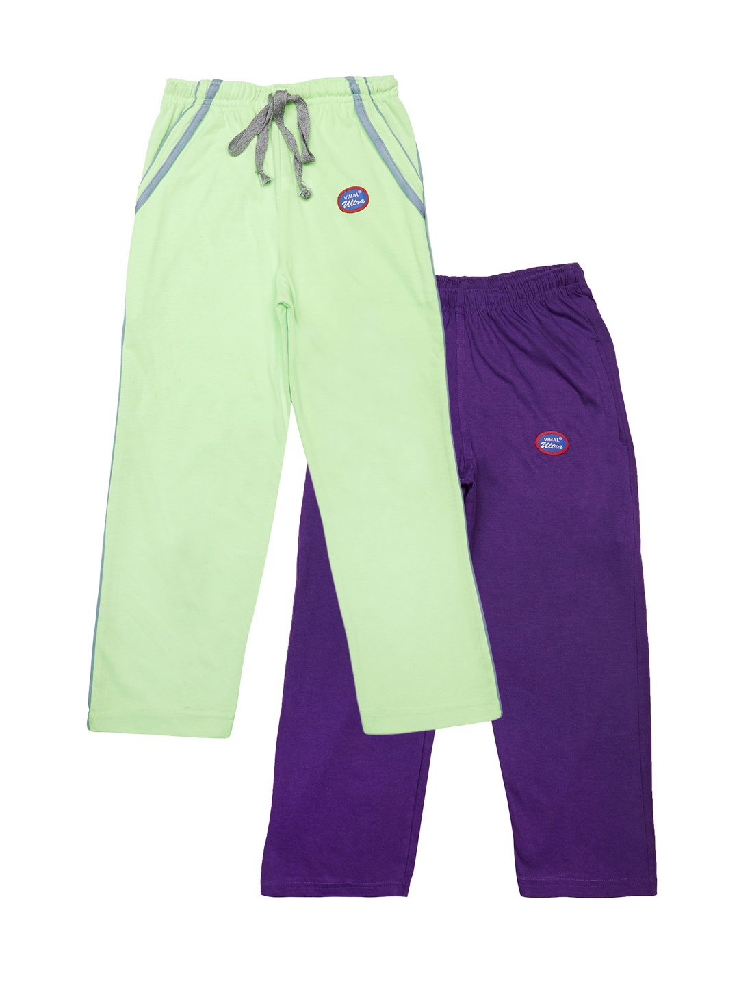

MACK JONNEY Kids Boys Pack of 2 Purple & Green Slim Fit Solid Track Pants
