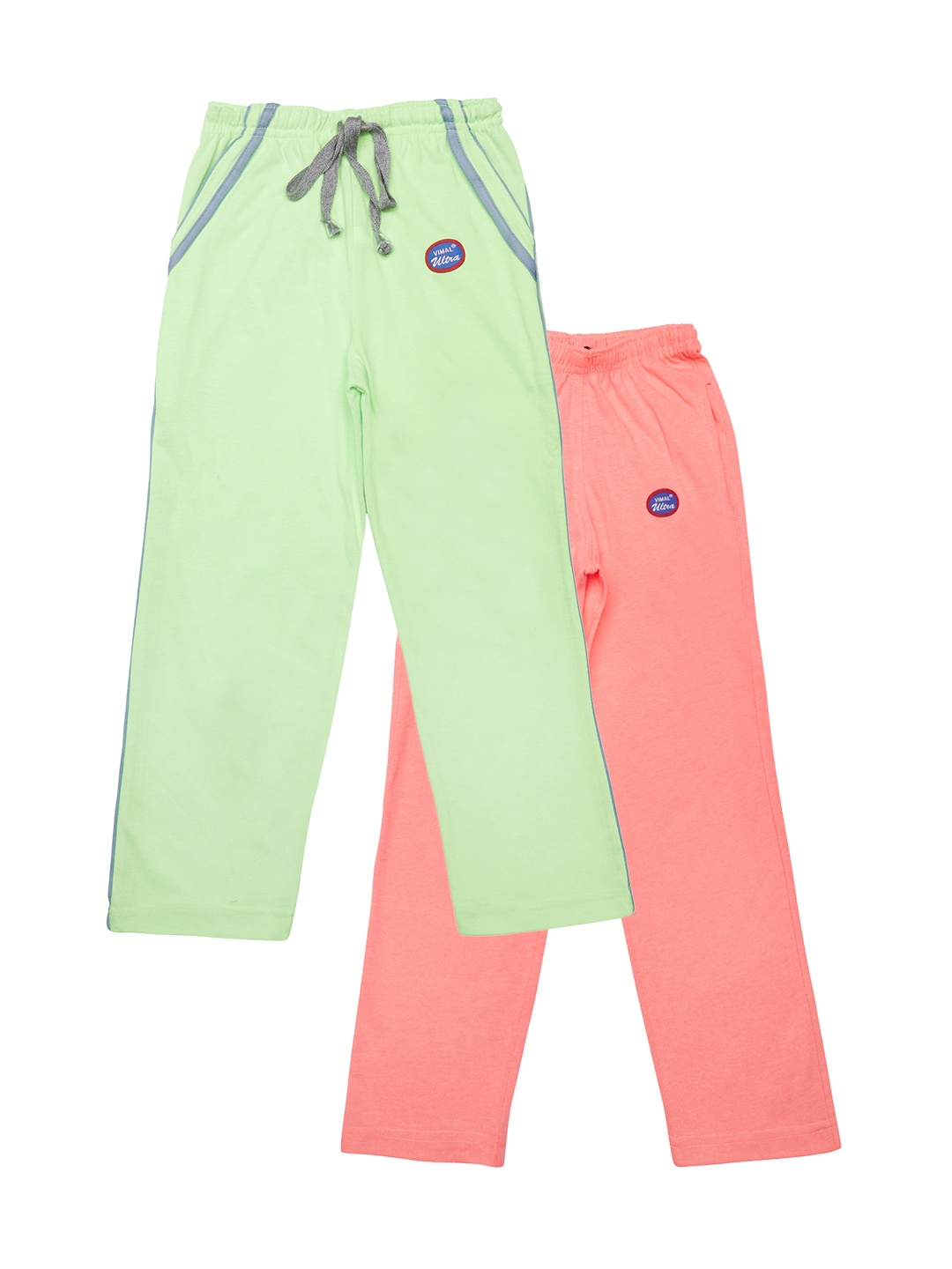 

VIMAL JONNEY Kids Girls Pack of 2 Pink & Green Solid Slim Fit Track Pants