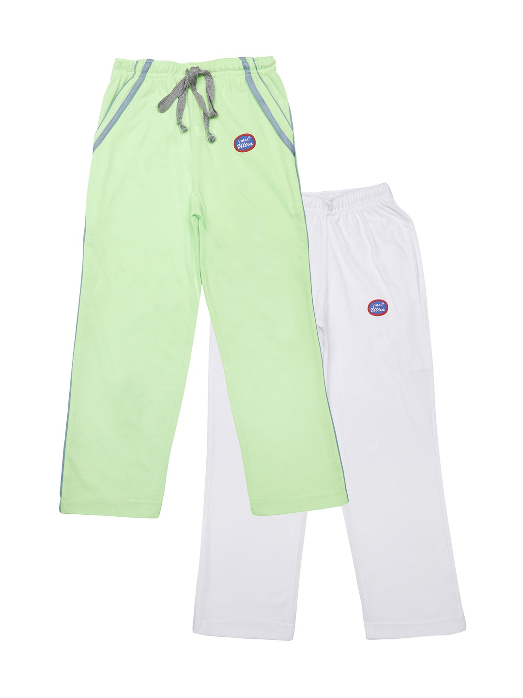 

VIMAL JONNEY Kids Boys Pack of 2 White & Green Solid Slim Fit Track Pants