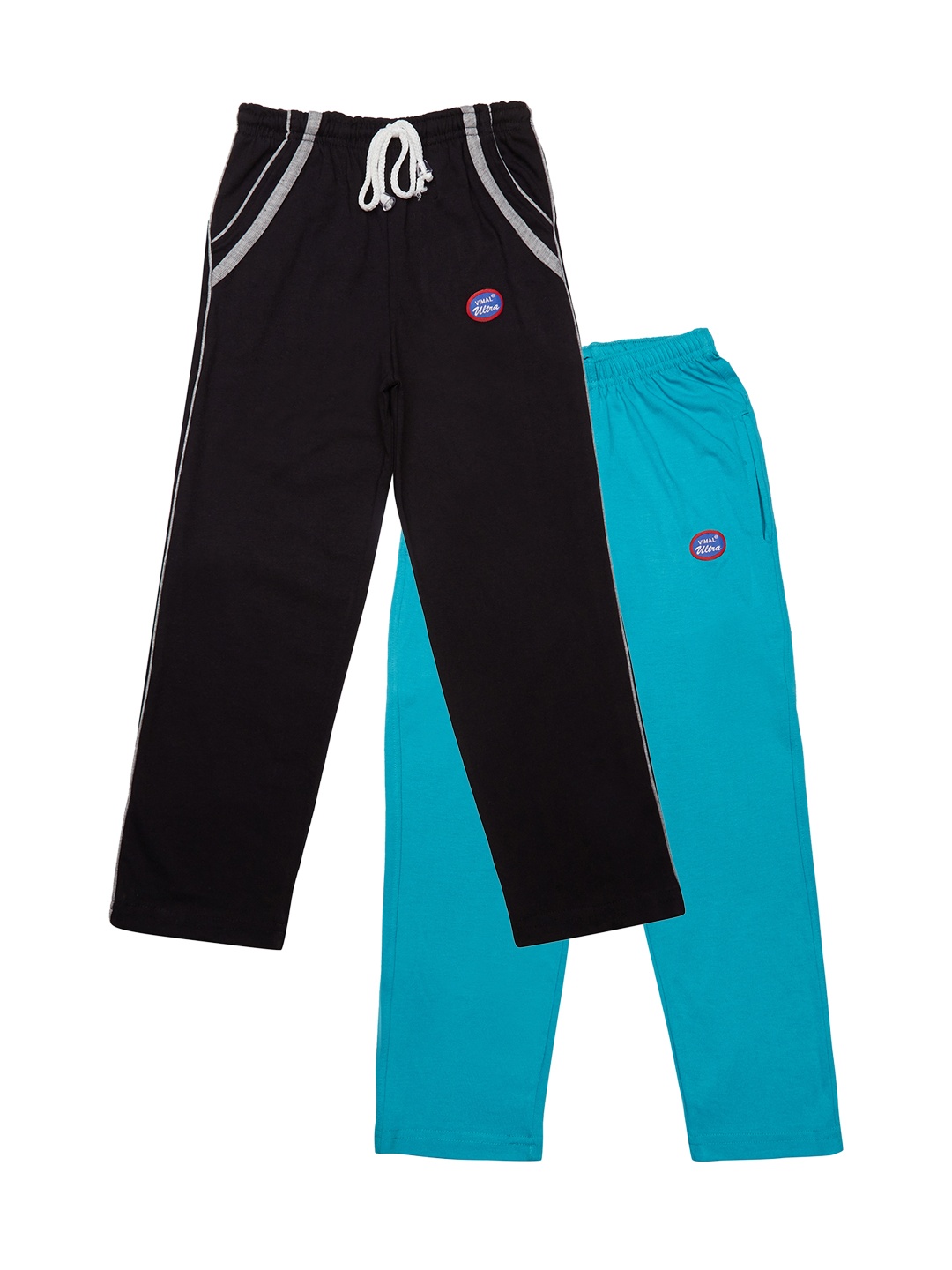 

VIMAL JONNEY Kids Boys Pack of 2 Black & Blue Solid Slim FitTrack Pants