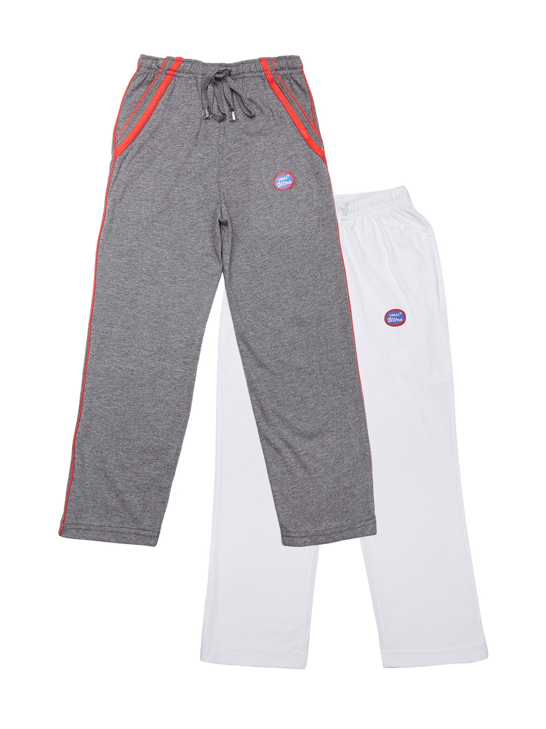 

VIMAL JONNEY Kids Boys Pack of 2 Grey & White Solid Slim Fit Track Pants