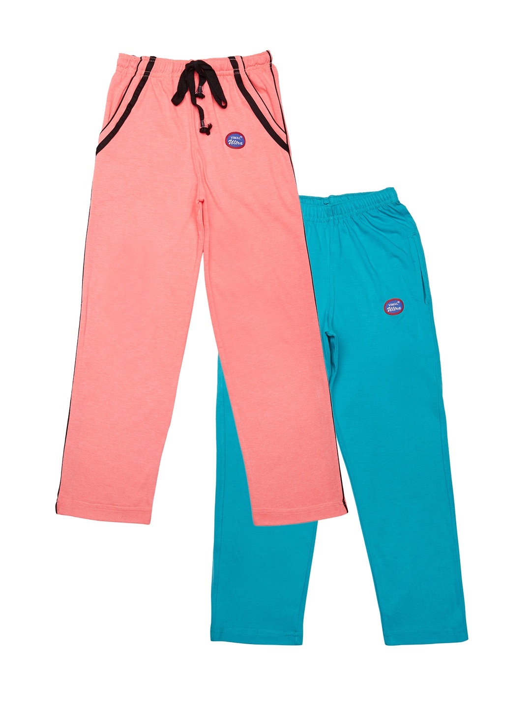 

VIMAL JONNEY Kids Boys Pack of 2 Peach & Blue Solid Slim Fit Track Pants