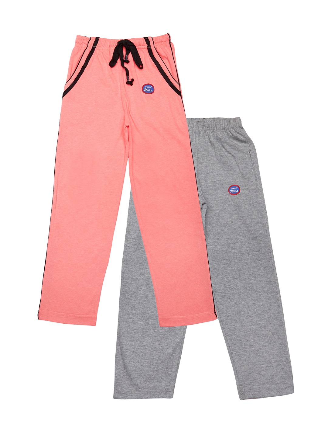 

VIMAL JONNEY Kids Boys Pack of 2 Grey & Peach Solid Slim Fit Track Pants