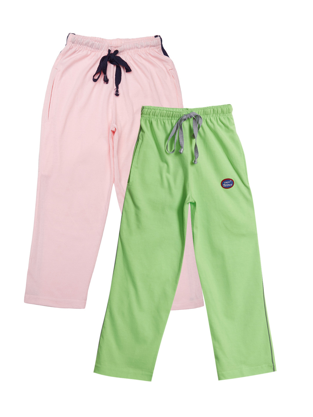 

VIMAL JONNEY Kids Boys Pack of 2 Pink & Green Solid Slim Fit Track Pants