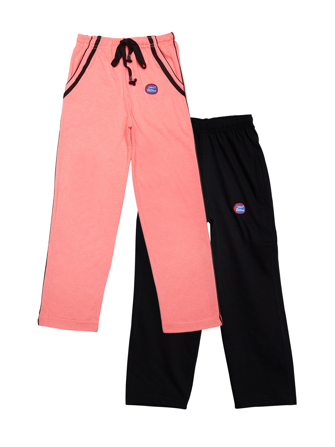 

VIMAL JONNEY Kids Boys Pack of 2 Peach & Black Solid Slim Fit Track Pants