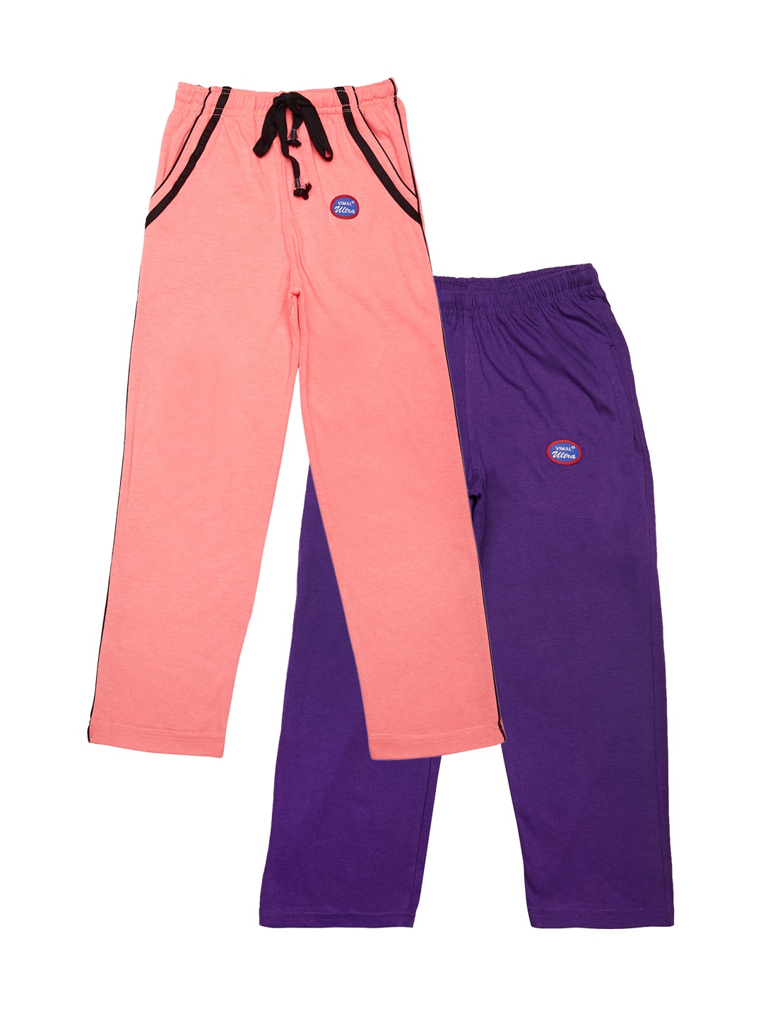 

VIMAL JONNEY Kids Boys Pack of 2 Peach & Purple Solid Slim Fit Track Pants