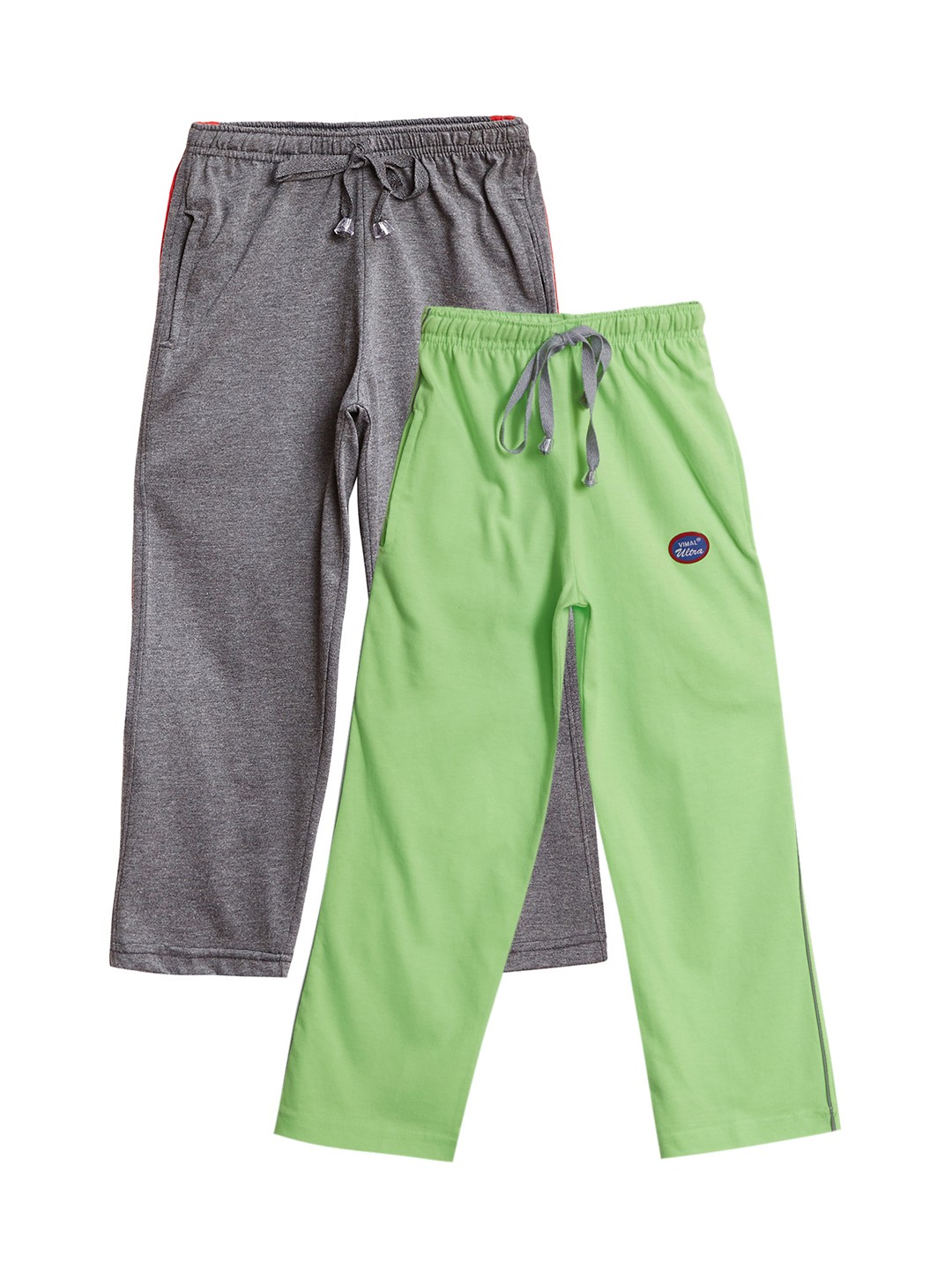 

VIMAL JONNEY Kids Boys Pack of 2 Grey & Green Solid Slim Fit Track Pants