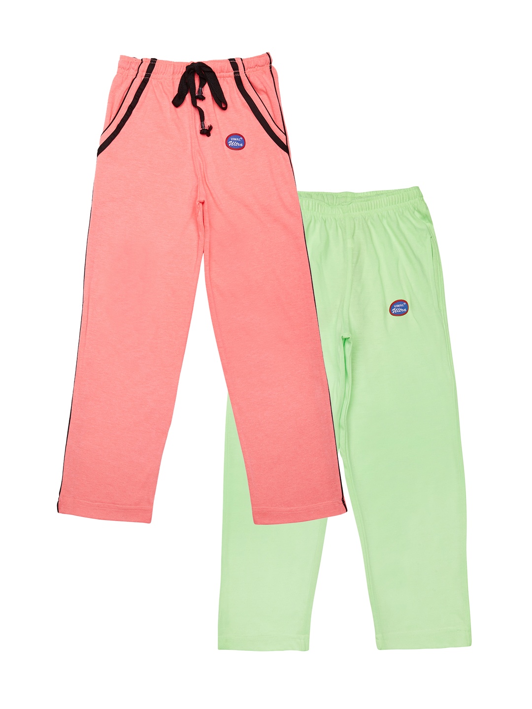 

MACK JONNEY Kids Boys Pack of 2 Pink & Green Solid Slim Fit Track Pants