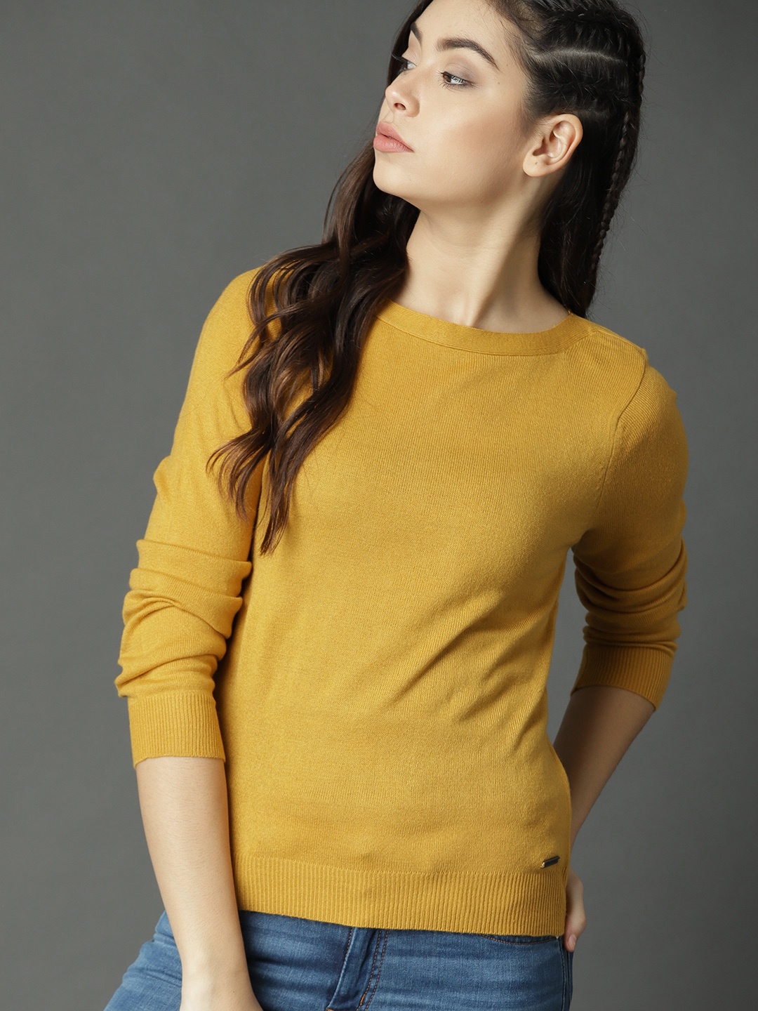 

Roadster Women Mustard Yellow Solid Pullover