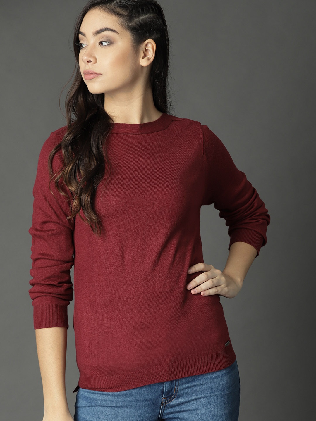 

Roadster Women Maroon Solid Pullover