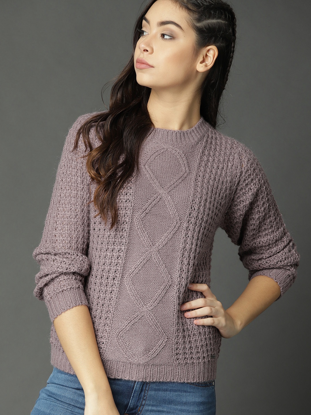 

Roadster Fast and Furious Women Mauve Self Design Pullover
