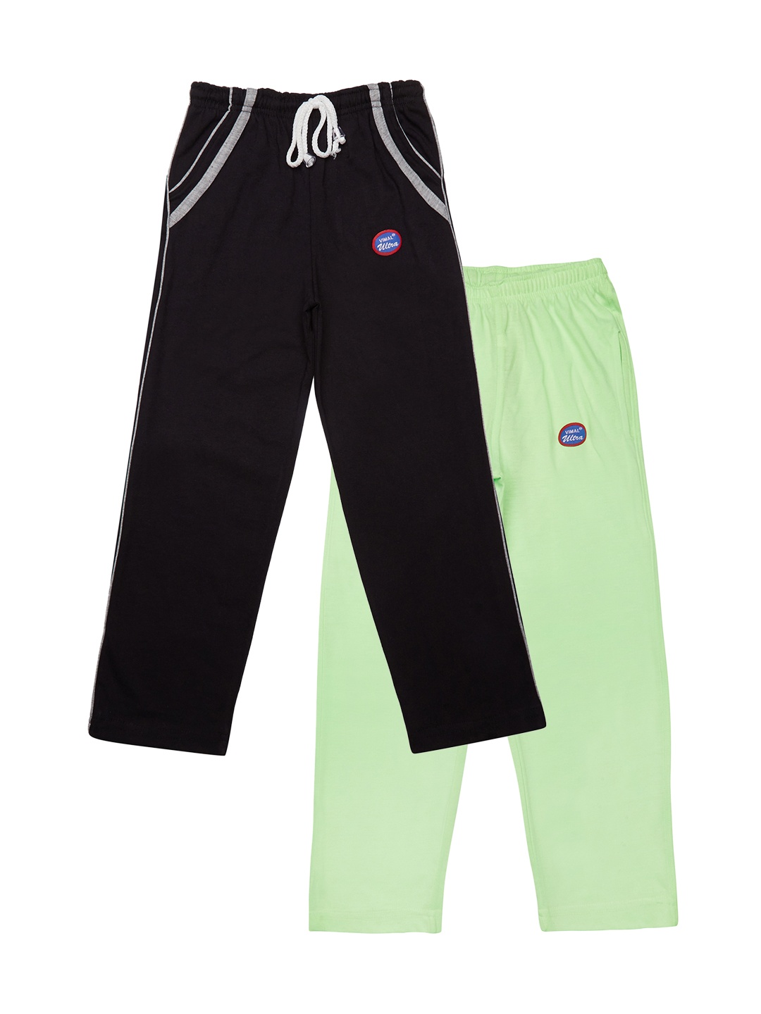 

VIMAL JONNEY Kids Boys Pack of 2 Black & Green Solid Track Pants