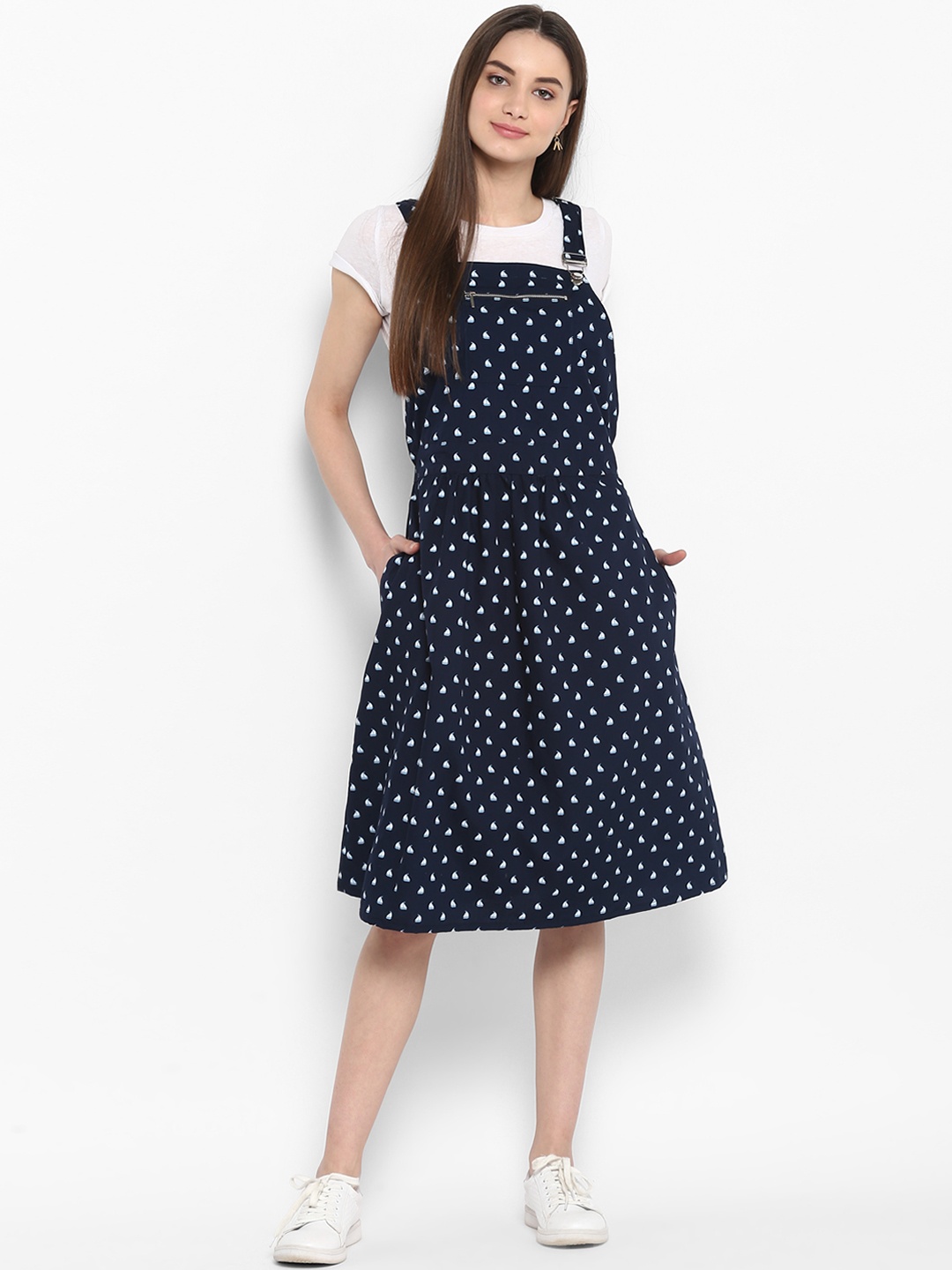 

StyleStone Women Navy Blue Printed Pinafore Dress