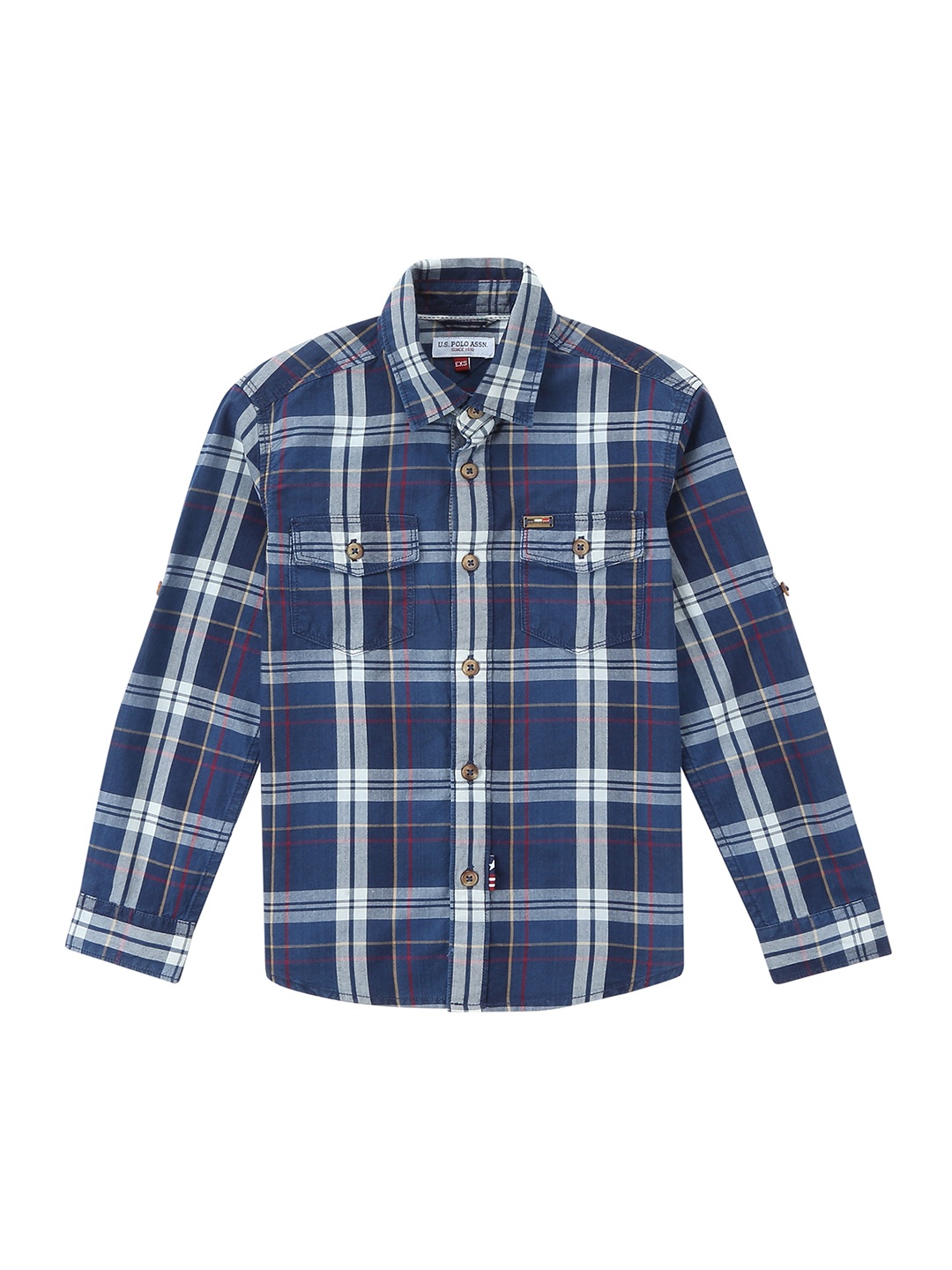 

U.S. Polo Assn. Kids Boys Blue & White Regular Fit Checked Casual Shirt