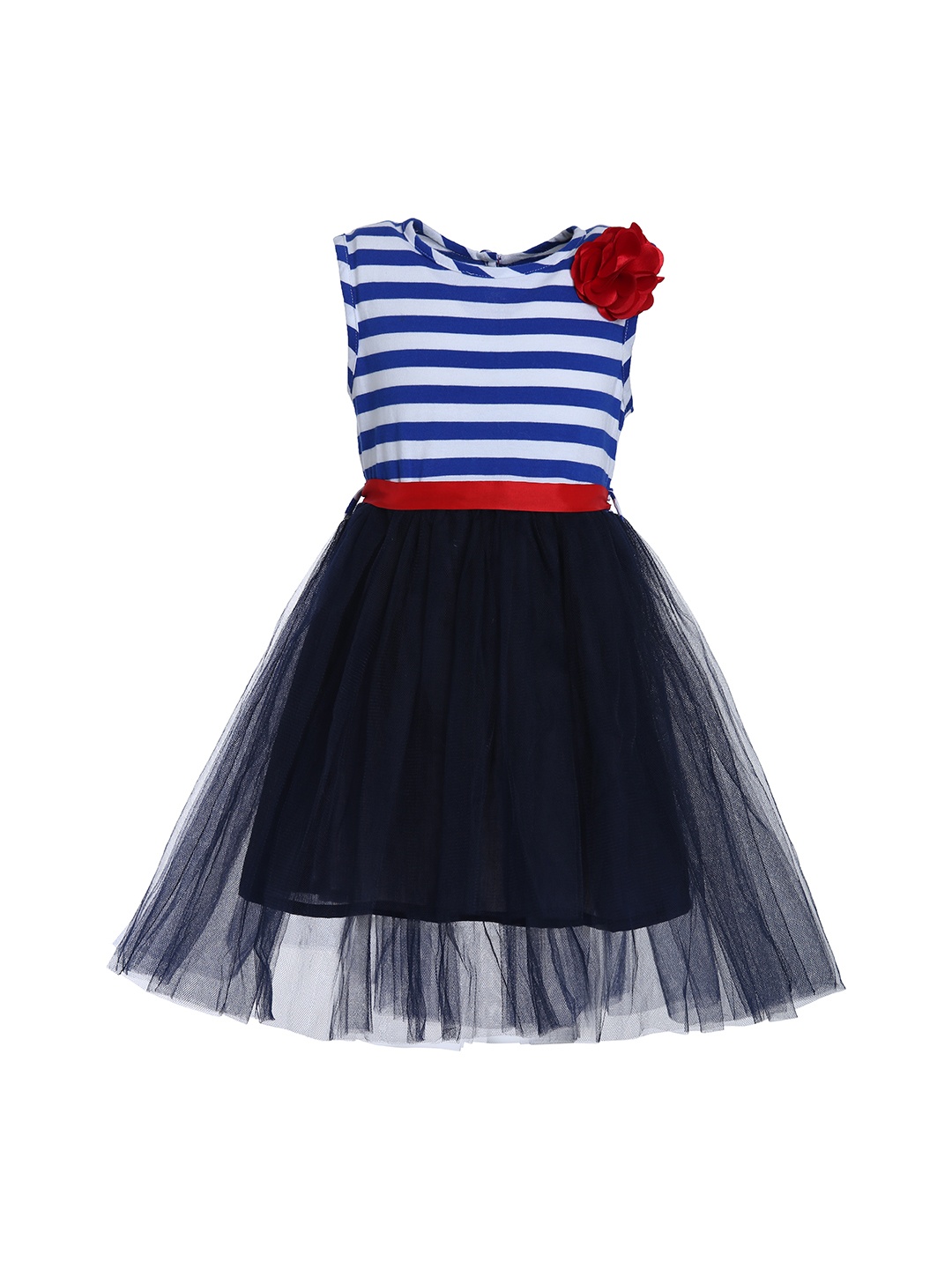 

A Little Fable Girls Blue Striped Fit and Flare Dress