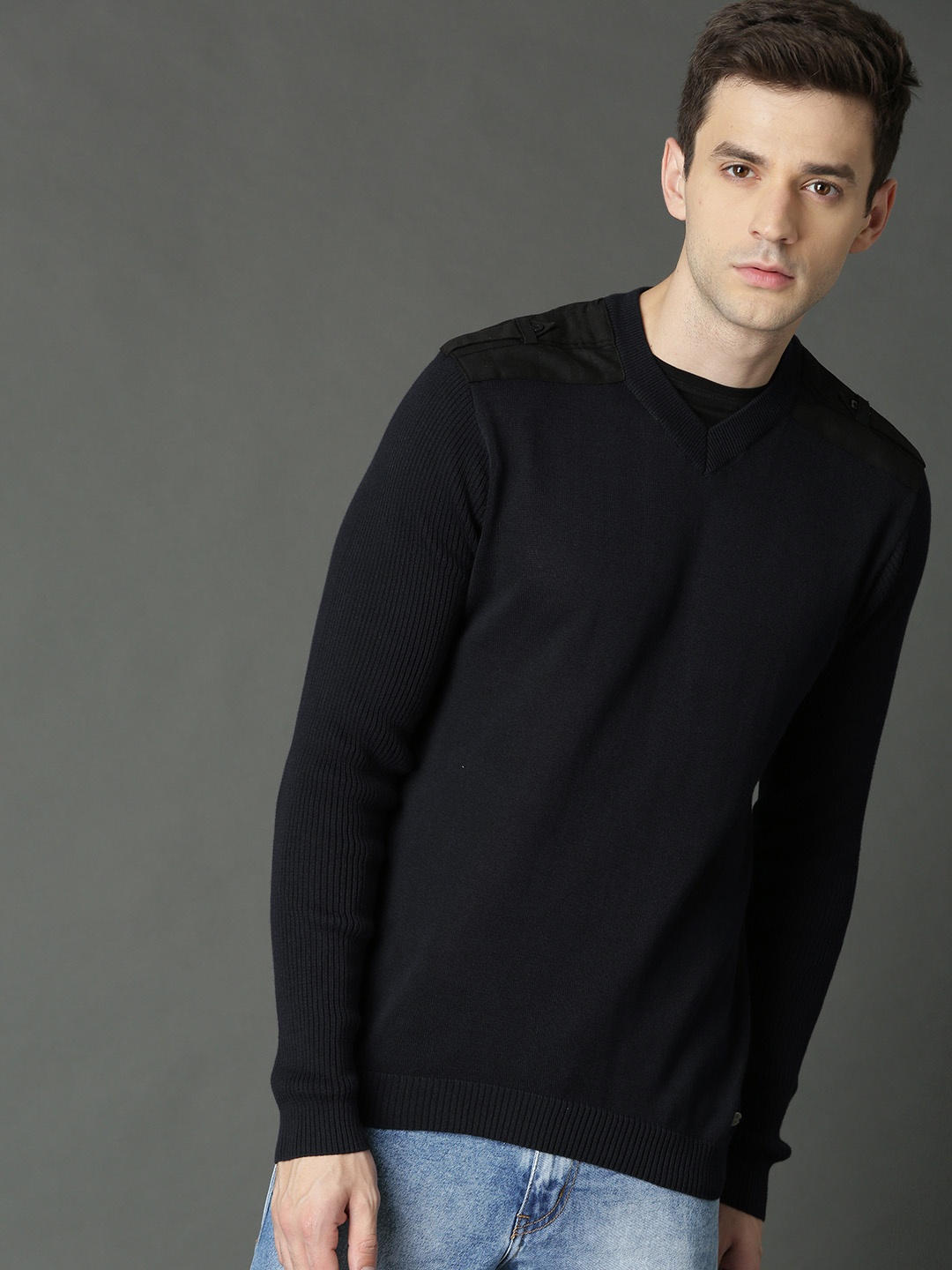 

Roadster Men Navy Blue Solid Pullover