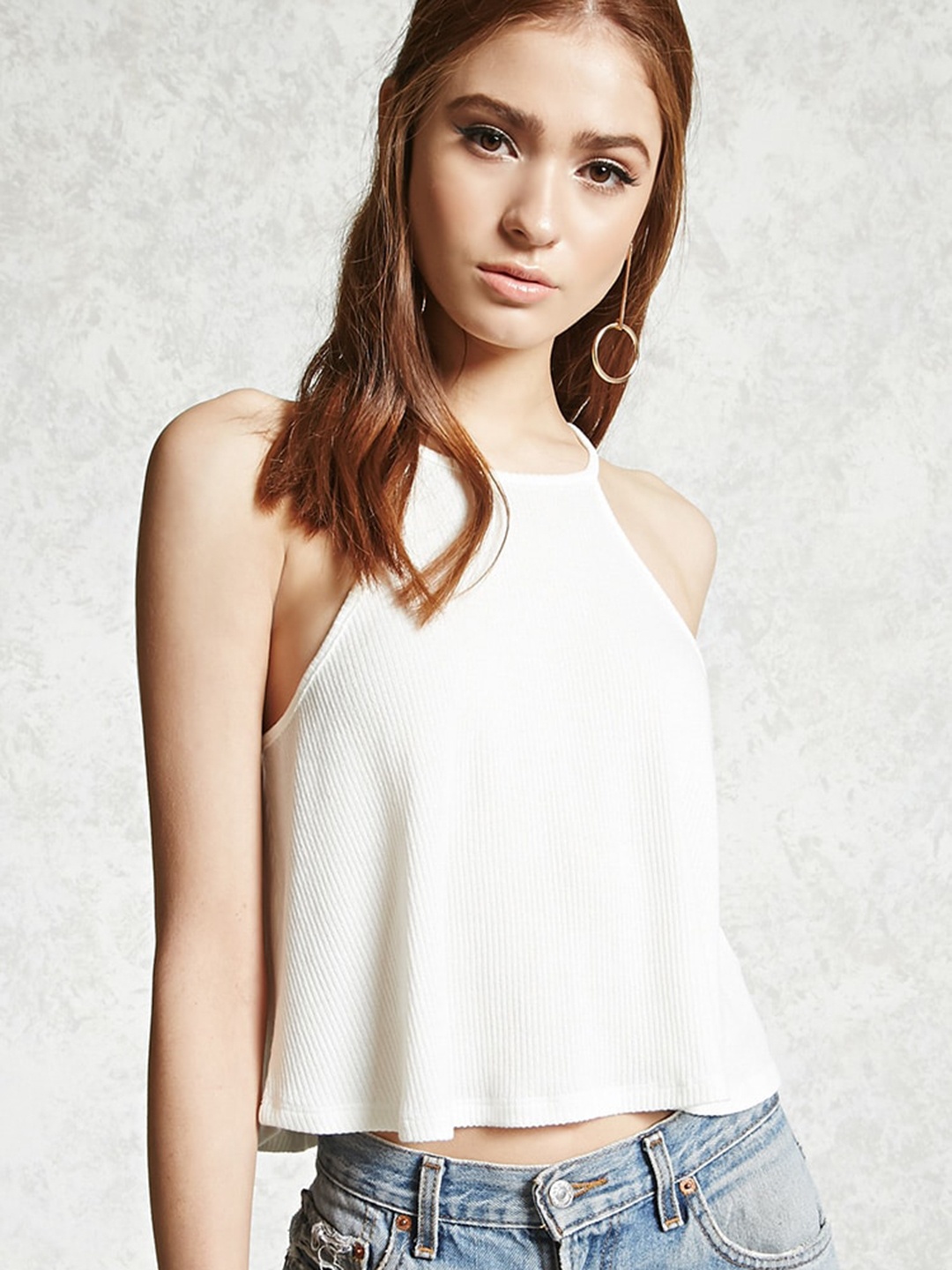 

FOREVER 21 Women White Self-Striped A-Line Top