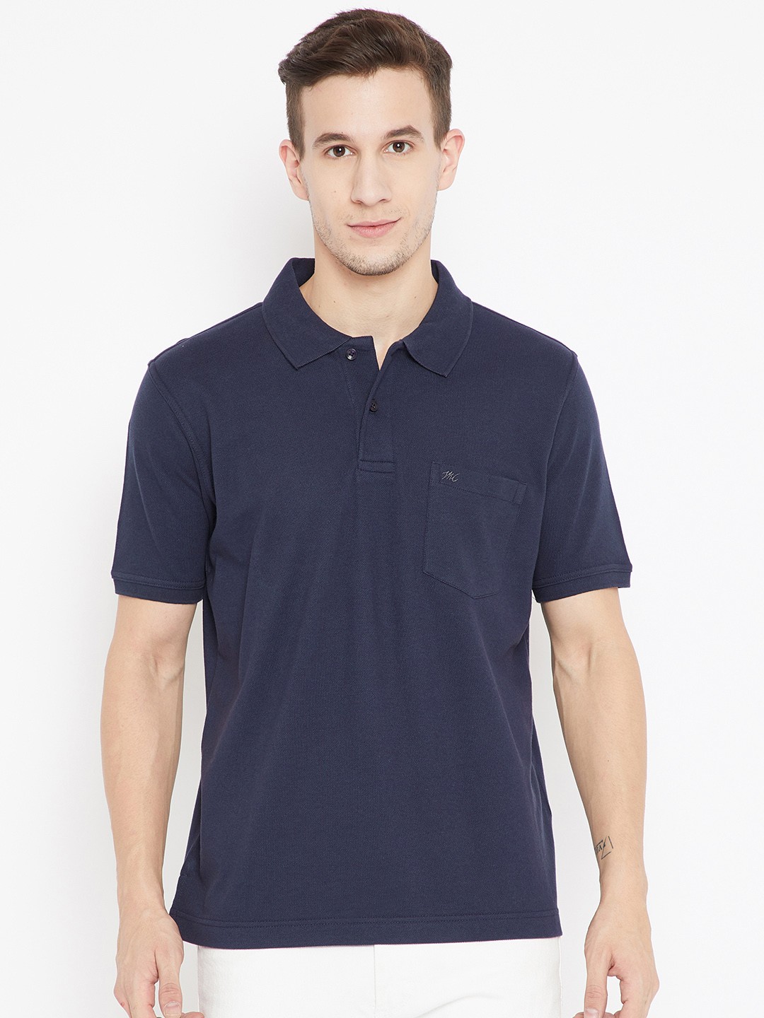 

Monte Carlo Men Navy Blue Solid Polo Collar T-shirt