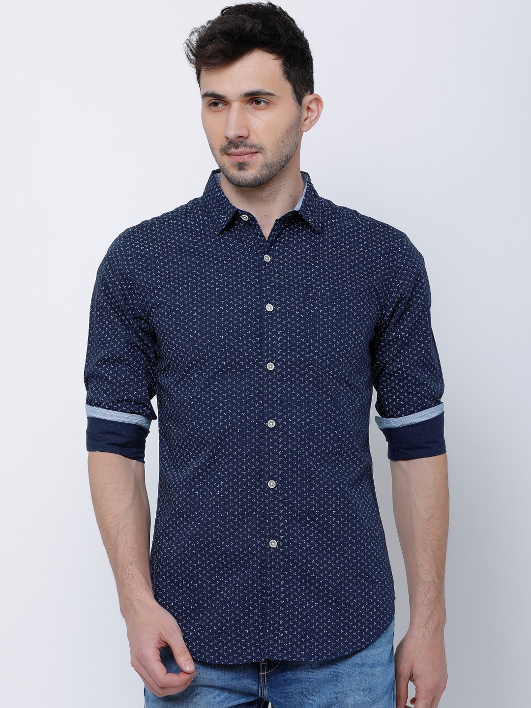 

LOCOMOTIVE Men Navy Blue Slim Fit Printed Casual Shirt