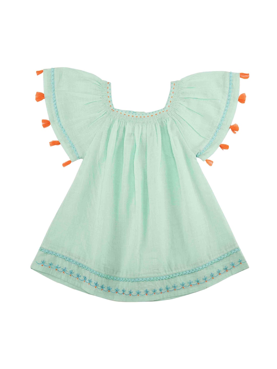 

My Little Lambs Girls Sea Green Self Design A-Line Pure Cotton Top