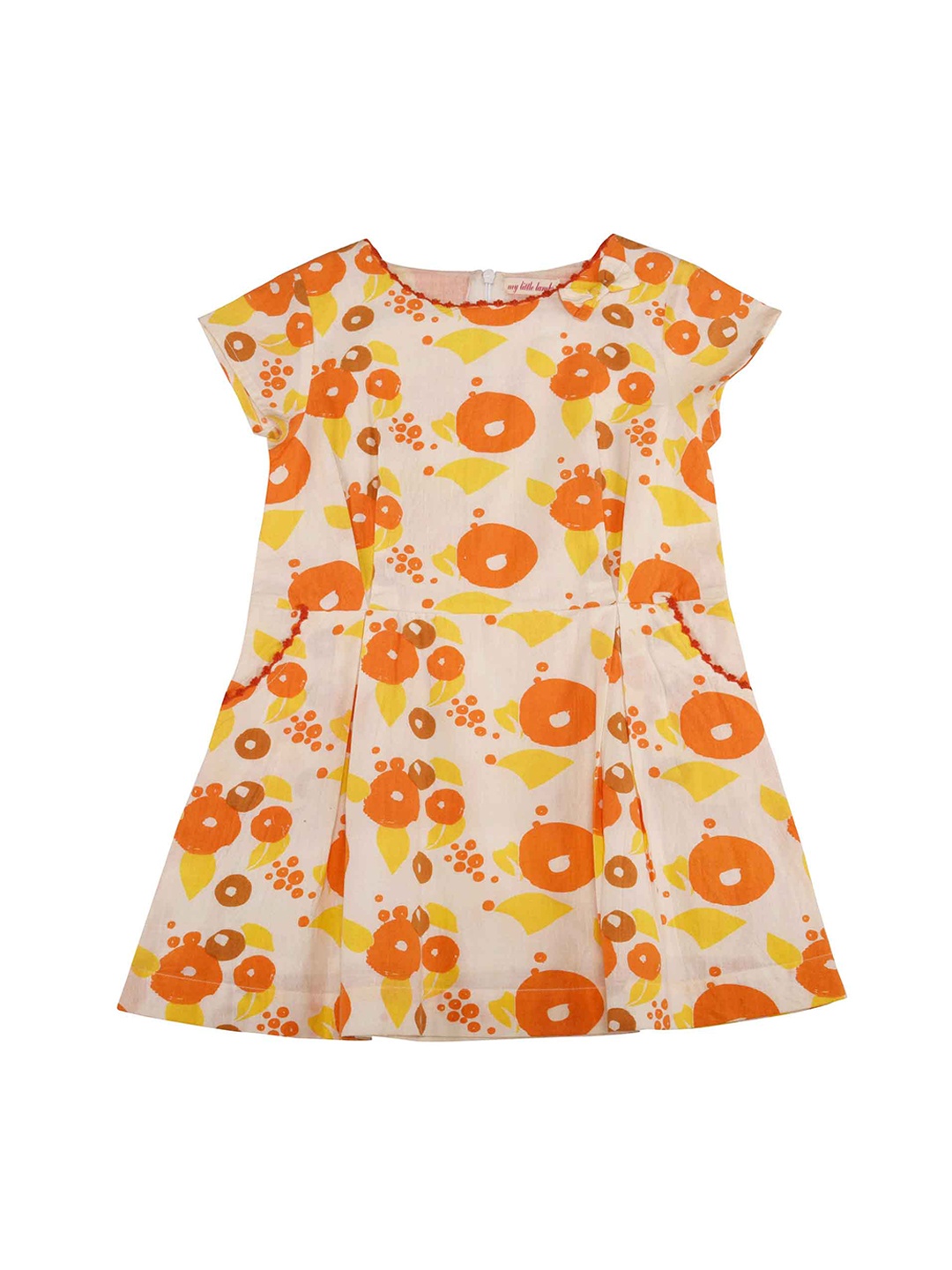 

My Little Lambs Girls Orange & Off-White Orange Print Fit and Flare Dress