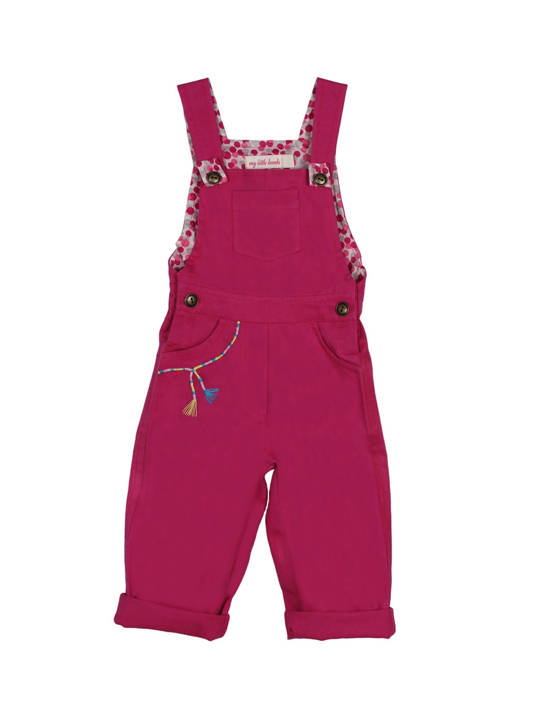 

My Little Lambs Girls Pink Solid Dungarees