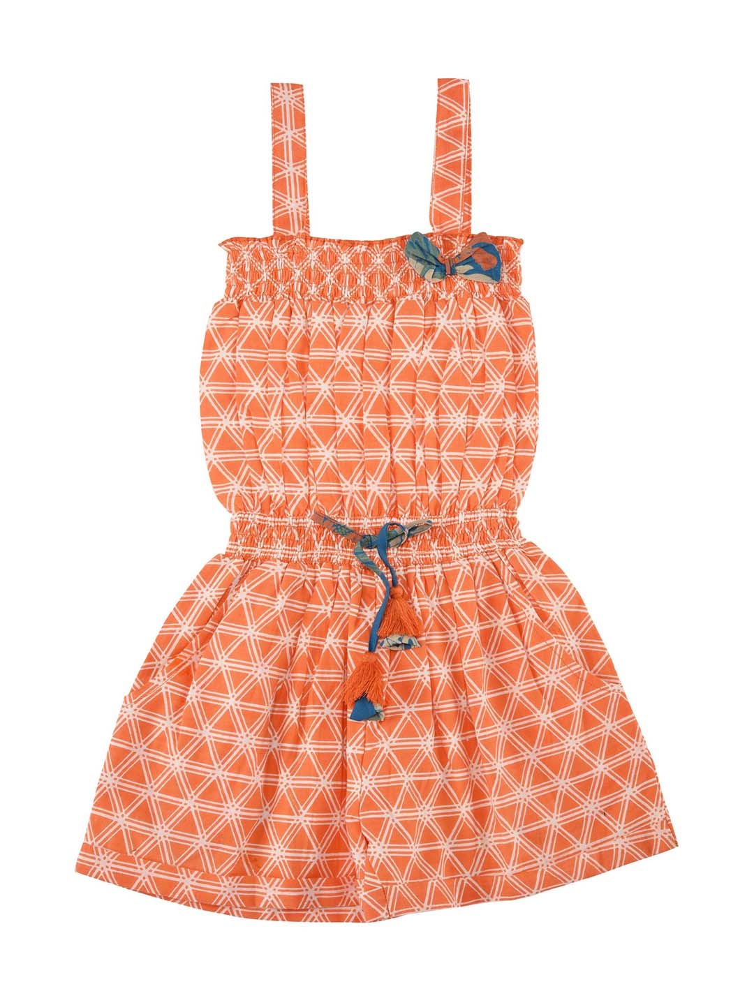 

My Little Lambs Girls White & Orange Printed Playsuit
