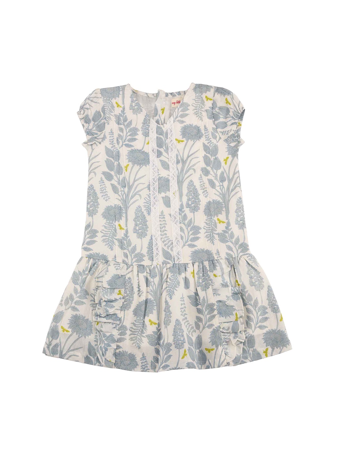 

My Little Lambs Girls Blue & Off-White Printed Drop-Waist Dress