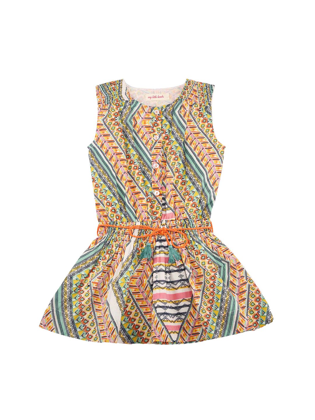 

My Little Lambs Girls Multicoloured Printed Drop-Waist Dress, Multi