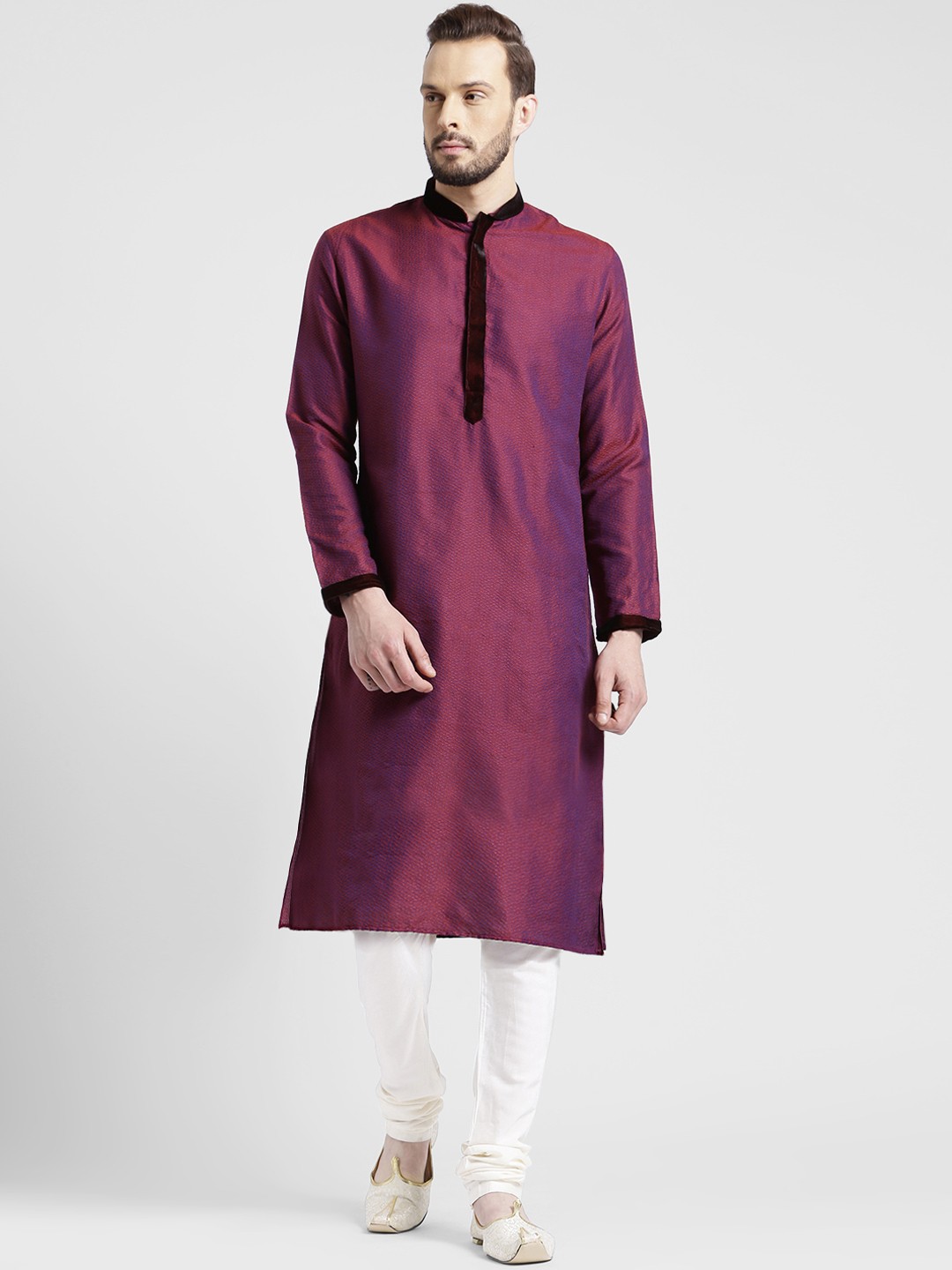 

KISAH Men Magenta Woven Design Straight Kurta