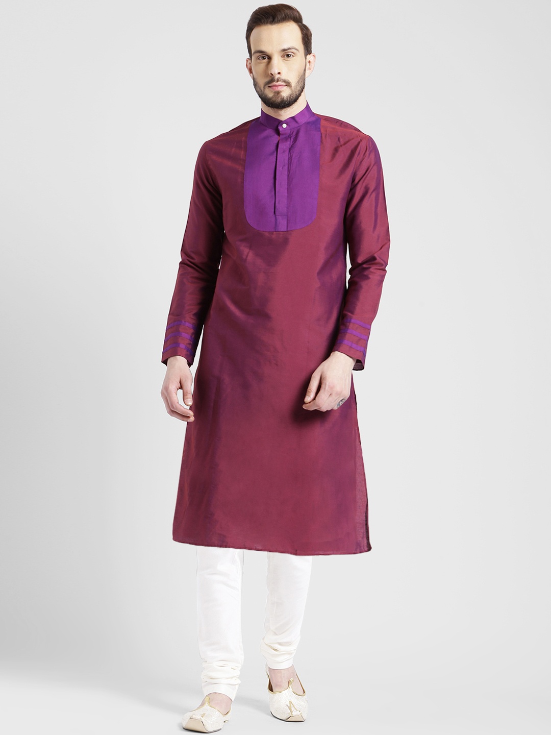 

KISAH Men Magenta Solid Straight Kurta