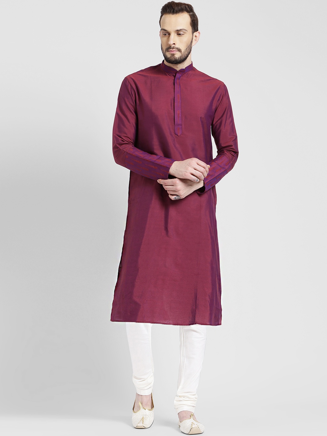 

KISAH Men Magenta Solid Straight Kurta