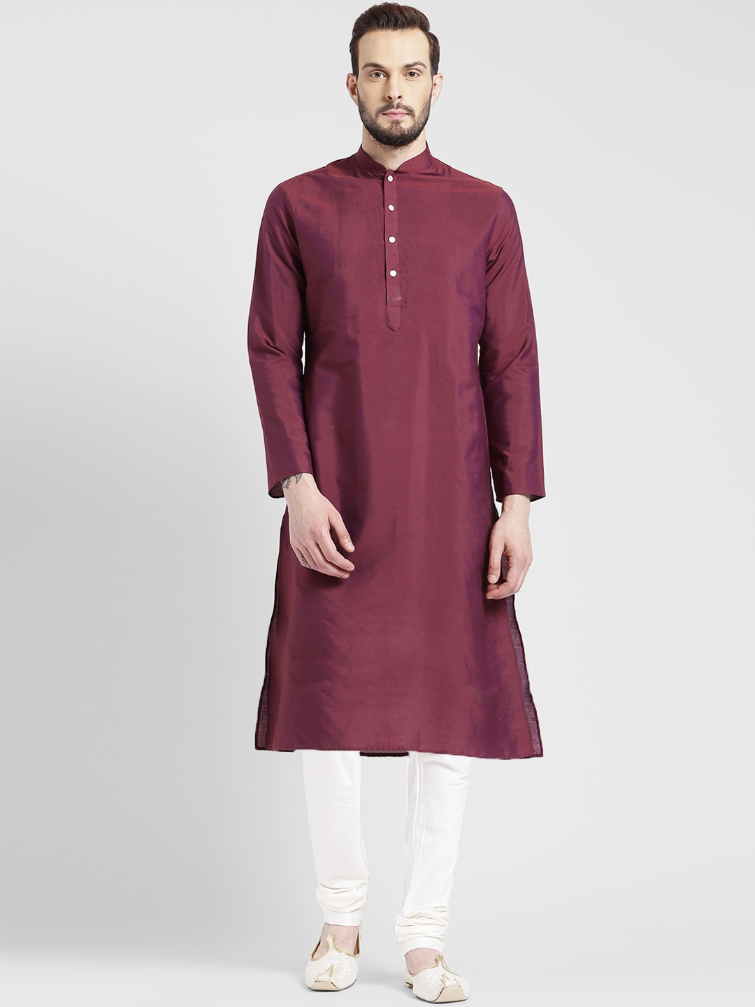 

KISAH Men Magenta Solid A-Line Kurta