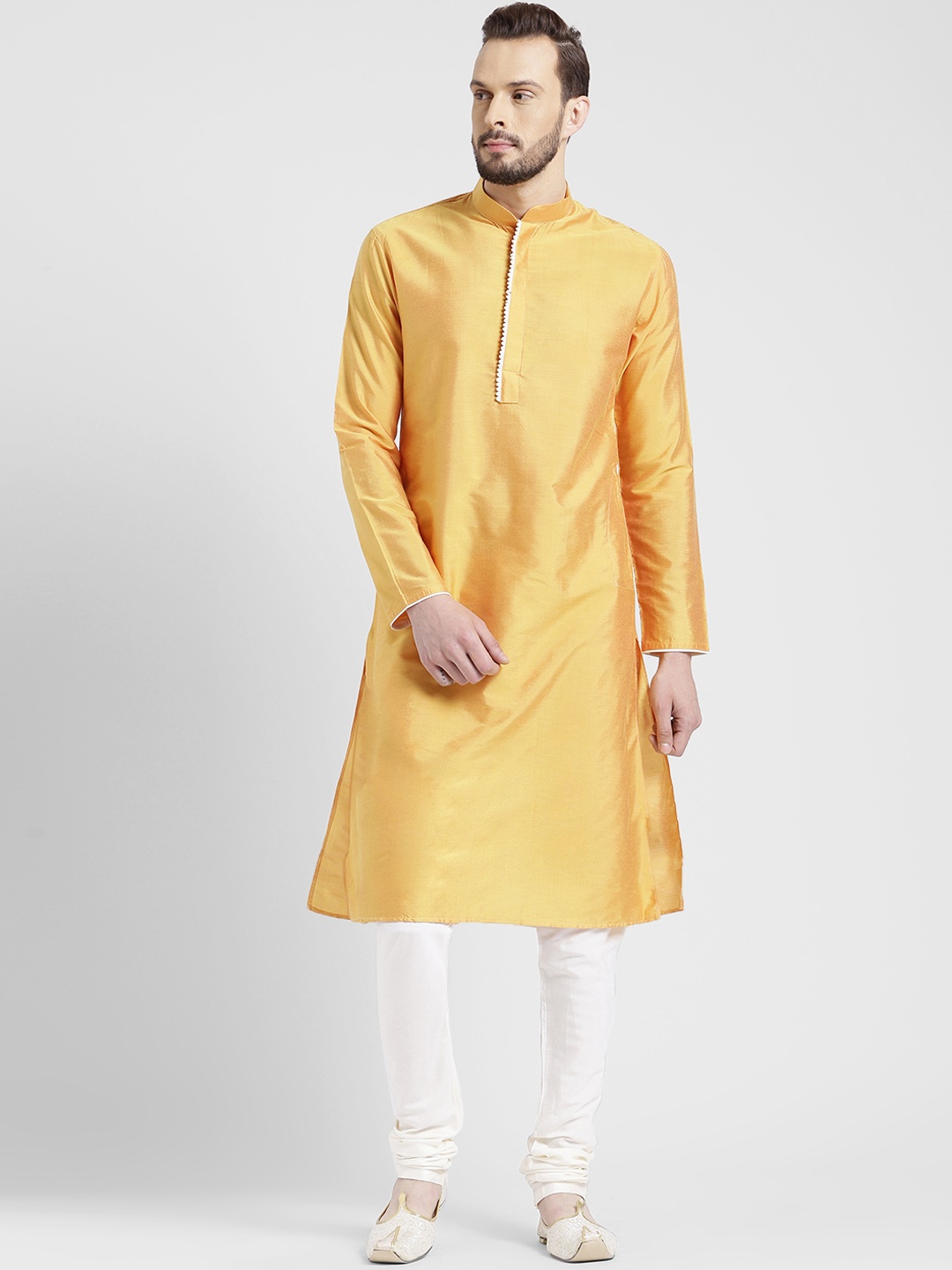 

KISAH Men Yellow Solid Straight Kurta