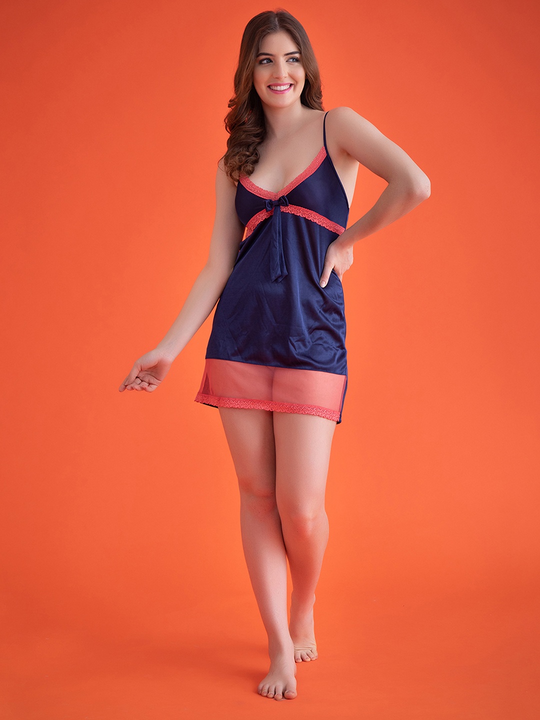 

Clovia Navy Baby-doll Nightdress NS0311P08XL, Navy blue