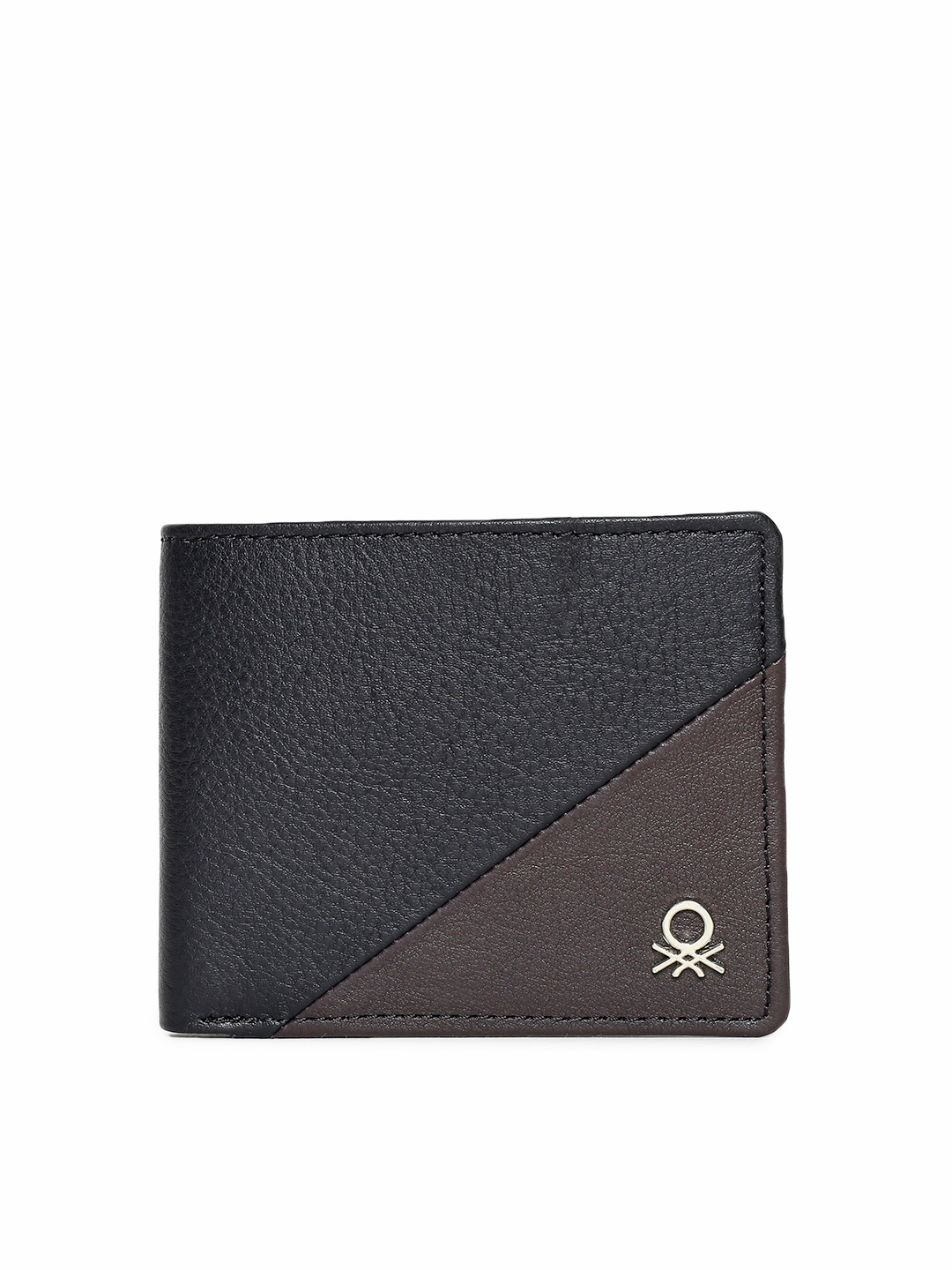 

United Colors of Benetton Men Black Textured Two Fold Wallet