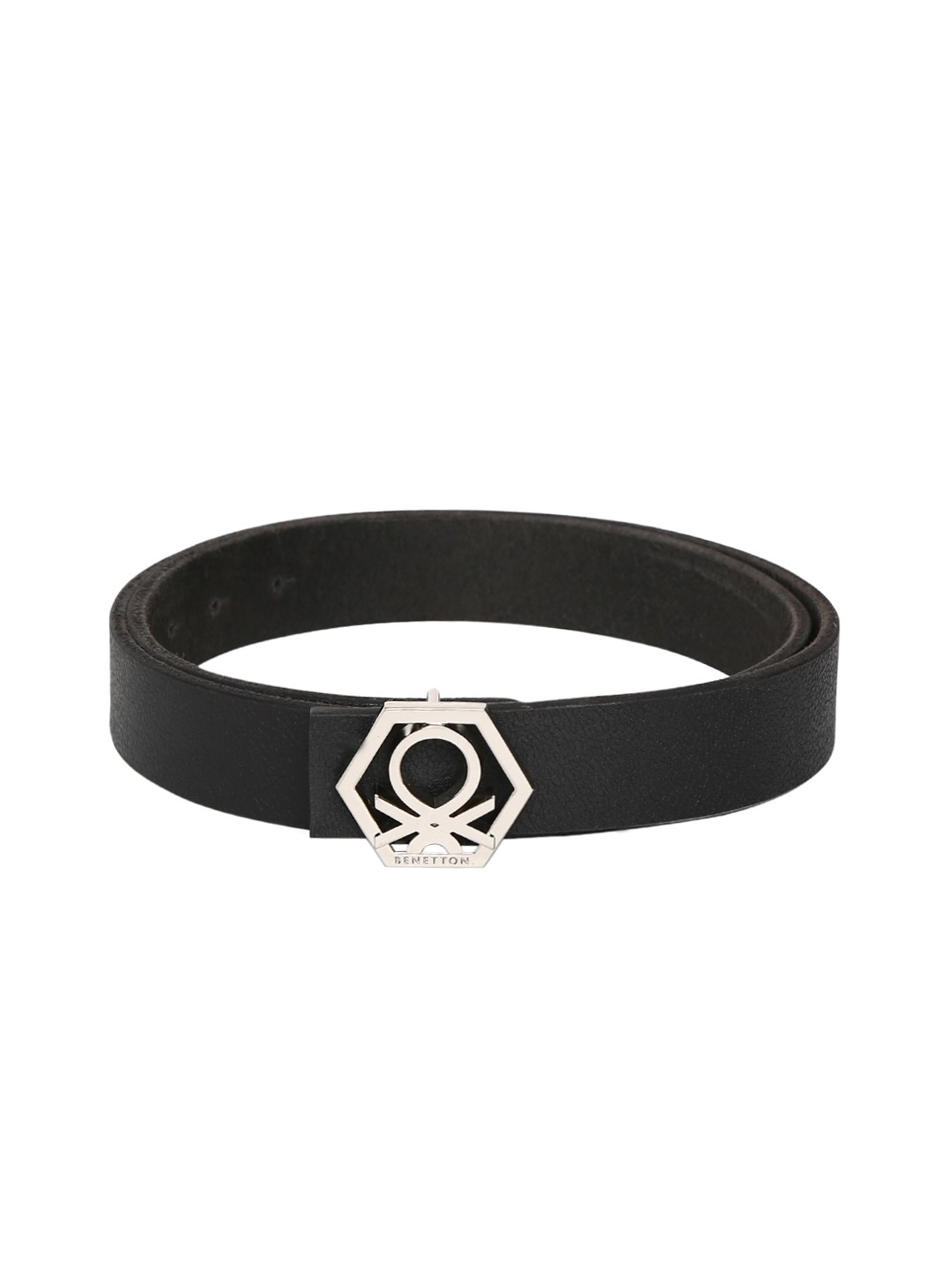 

United Colors of Benetton Men Black Textured Leather Belt