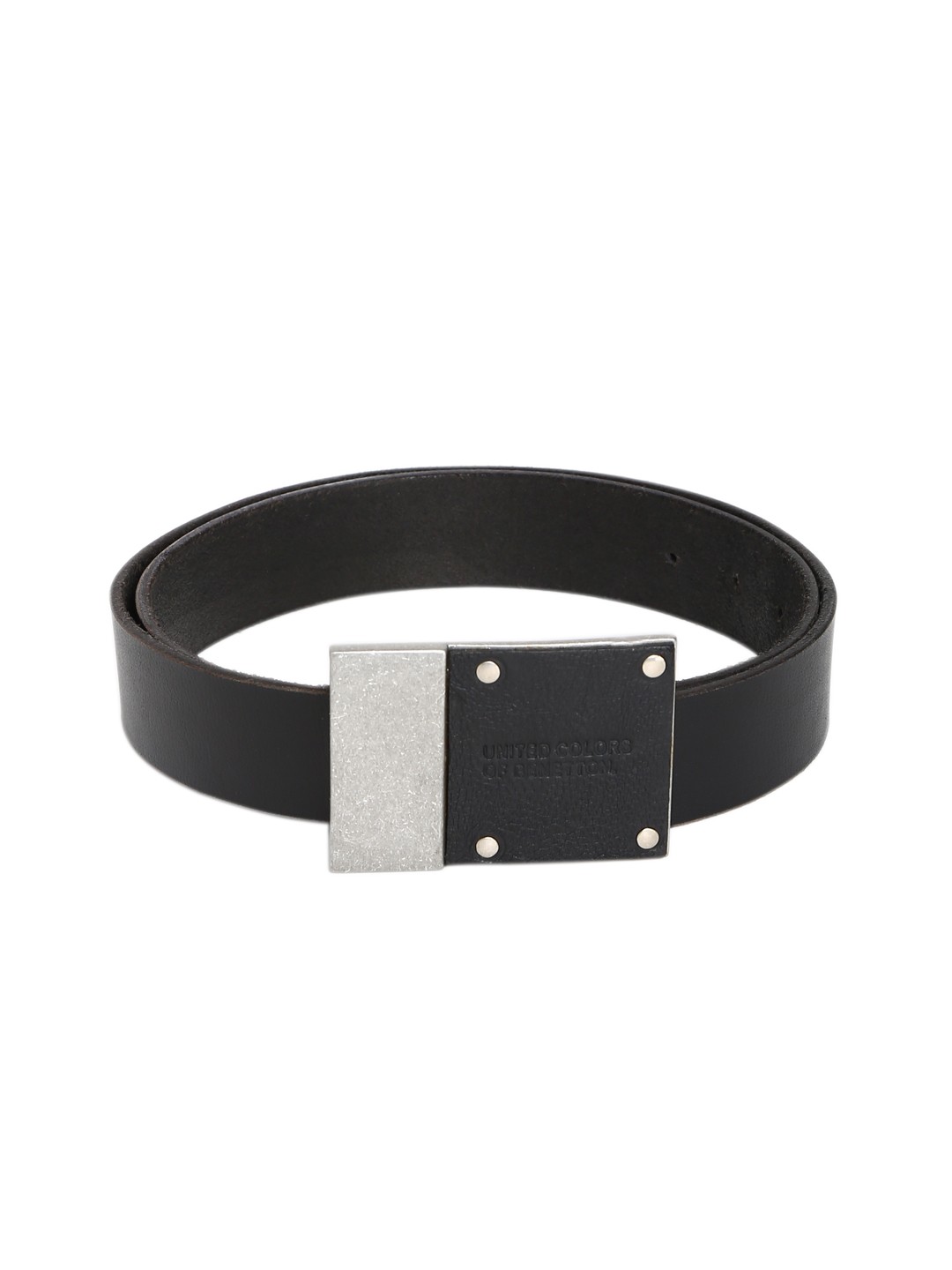 

United Colors of Benetton Men Black Solid Leather Belt