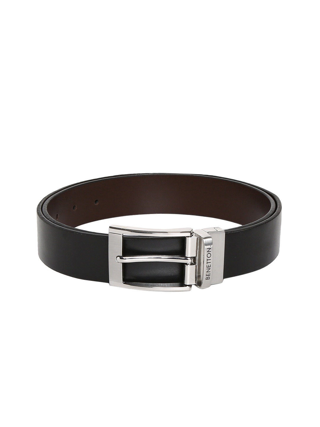 

United Colors of Benetton Men Black & Brown Reversible Solid Belt