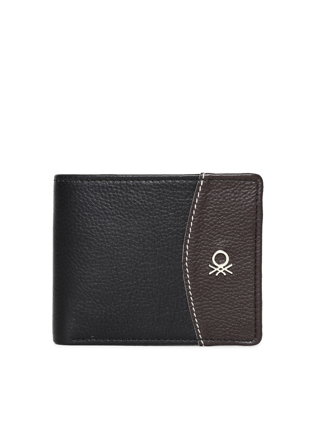 

United Colors of Benetton Men Black & Brown Solid Two Fold Wallet