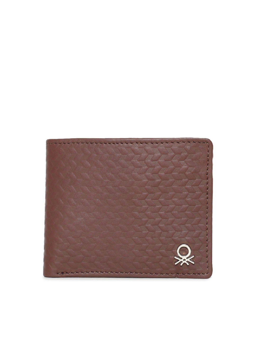 

United Colors of Benetton Men Brown Leather Textured Two Fold Wallet