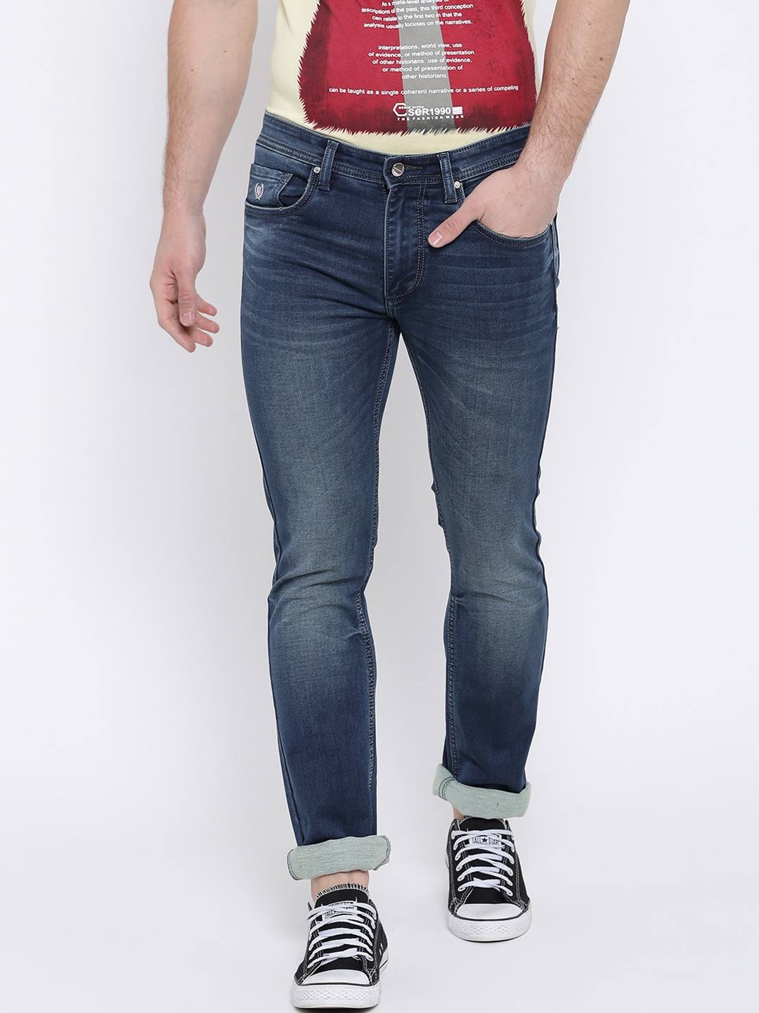 

Duke Men Slim Fit Mid-Rise Clean Look Stretchable Jeans, Blue