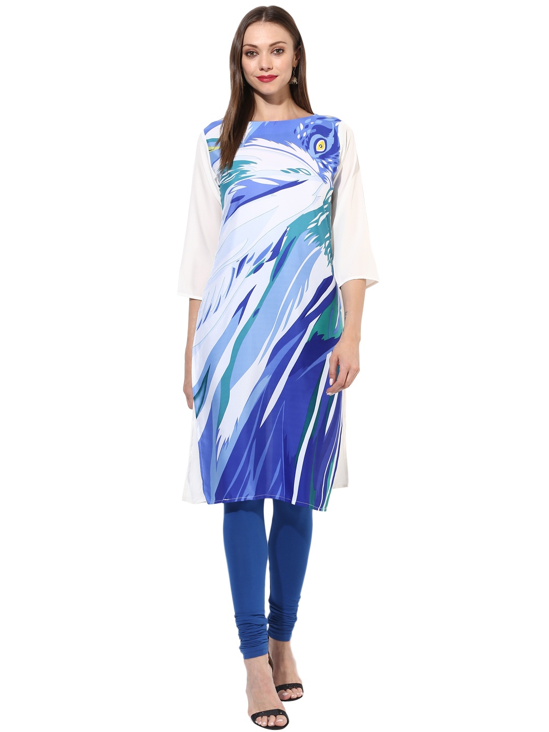 

Vaamsi Women Blue & White Printed Straight Kurta